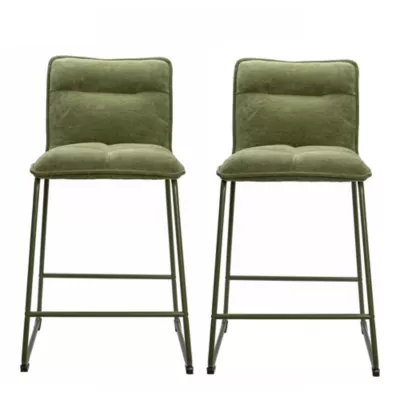 2 tabourets de bar en tissu vert kaki, Deko & Co