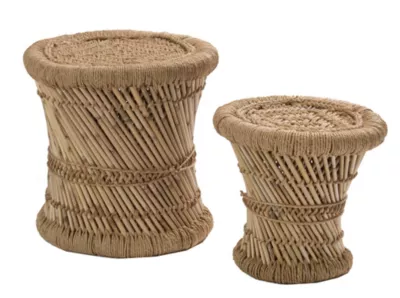 Lot 2 tabourets en bambou naturel Deco&Co H.35 x Ø.38 cm