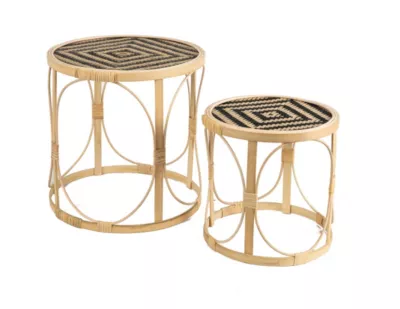Tables gigognes, rotin, beige, D.30/D.38 cm, Deko & Co Rattan