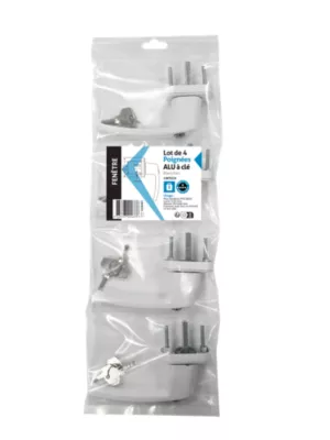 Poignée aluminium à clé blanc pour fenêtre L.125 mm vendue par 3 pièces
