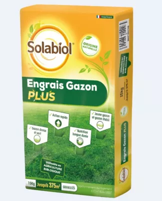 Engrais pour gazon Plus Solabiol 15kg, 375 m2