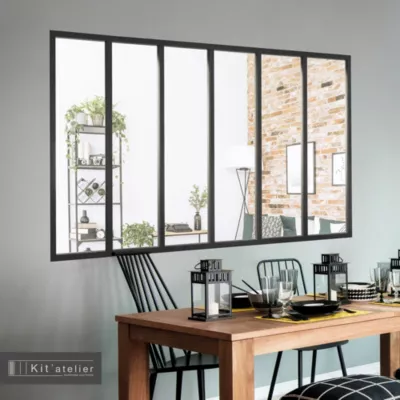 Verrière 6 carreaux transparents, coloris noir mat H108 x l.183cm