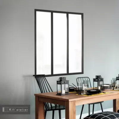 Verrière 3 carreaux opaques, coloris noir mat H108 x l.93cm