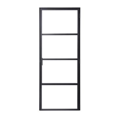 Bloc-porte Loft 4 carreaux vitrés transparents, poussant gauche, coloris noir mat H.213 x l.83cm