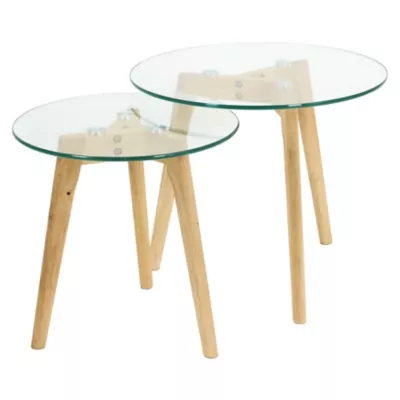 Tables gigognes verre et bois Ø50 et Ø40cm, Home Deco Factory