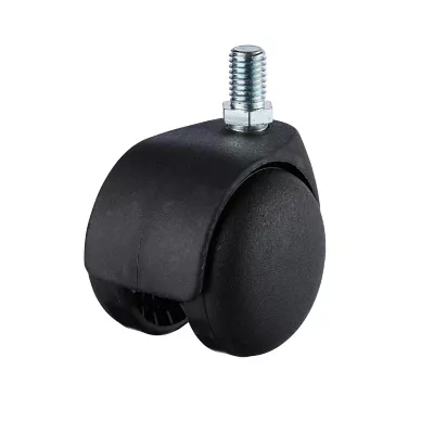 Roulette jumelée pivotante sans frein ø50 mm noire, tige filetée, charge max 40kg