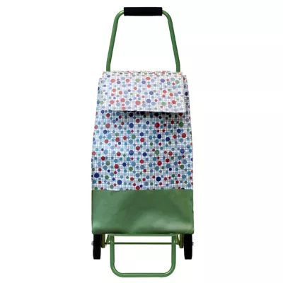 Chariot de courses pliable sac 40 litres coloris vert à pois l.30 x P.37 x H.97 cm