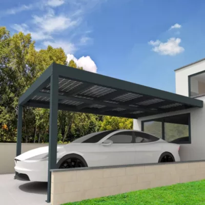 Carport solaire adossée aluminium gris 3,5 x 5,8 m Sunstyl