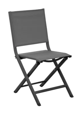 Chaise de jardin pliante Proloisirs Thema en aluminium - Coloris châssis et assise gris - Hauteur 90 cm