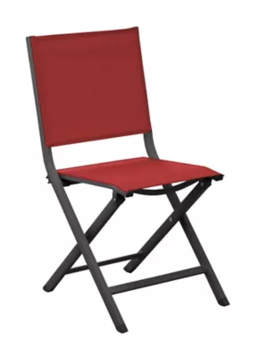Chaise de jardin pliante Proloisirs Thema en aluminium - Coloris châssis gris, assise rouge - Hauteur 90 cm