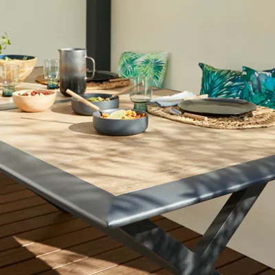 Lot de 2 plateaux en céramique aspect bois Kedra 90 x 90 cm pour Table de jardin