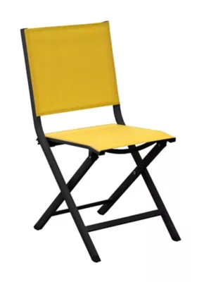 Chaise de jardin pliante Proloisirs Thema en aluminium - Coloris châssis graphite, toile moutarde - Hauteur 90 cm