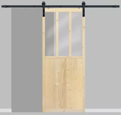 Porte coulissante vitrée à peindre H204 x l.83 cm + rail coulissant