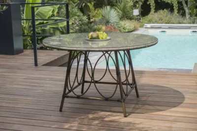 Table de jardin Ushuaia en aluminium coloris marron Ø.125 x H.74 cm - DCB GARDEN