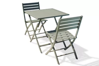 Ensemble table et 2 chaises de jardin Marius aluminium vert kaki City Garden