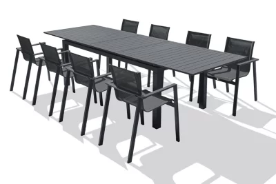 Ensemble table extensible et 8 fauteuils de jardin Miami aluminium gris anthracite DCB Garden