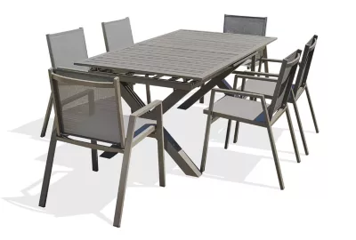 Ensemble table extensible et 6 fauteuils de jardin Floride aluminium quartz DCB Garden