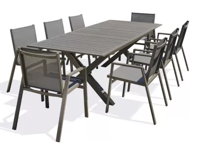 Ensemble table extensible et 8 fauteuils de jardin Floride aluminium quartz DCB Garden