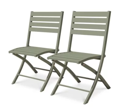 Chaise de jardin pliante Marius aluminium vert kaki H.82 cm City Garden (lot de 2)