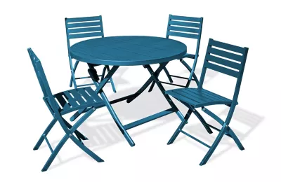 Ensemble table ronde et 4 chaises de jardin Marius aluminium bleu canard City Garden