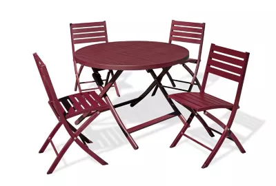 Ensemble table ronde et 4 chaises de jardin Marius aluminium rouge carmin City Garden