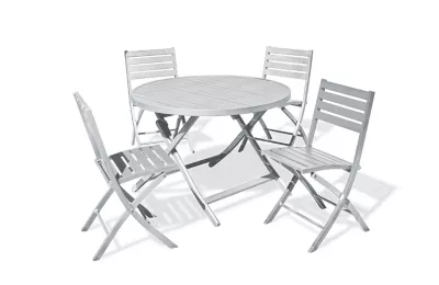 Ensemble table ronde et 4 chaises de jardin Marius aluminium gris City Garden