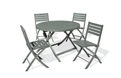 Ensemble table ronde et 4 chaises de jardin Marius aluminium vert kaki City Garden