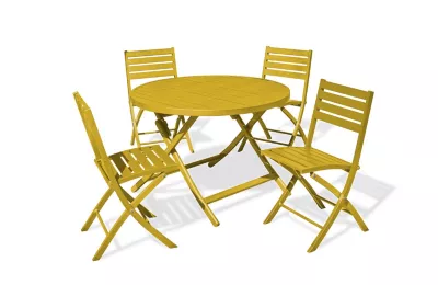 Ensemble table ronde et 4 chaises de jardin Marius aluminium moutarde City Garden
