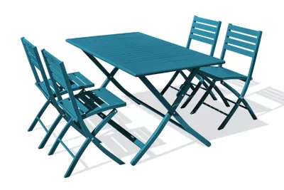 Ensemble table et 4 chaises de jardin Marius aluminium bleu canard City Garden
