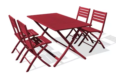 Ensemble table et 4 chaises de jardin Marius aluminium rouge carmin City Garden