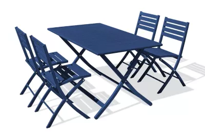 Ensemble table et 4 chaises de jardin Marius aluminium bleu nuit City Garden