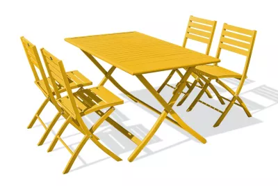 Ensemble table et 4 chaises de jardin Marius aluminium jaune moutarde City Garden