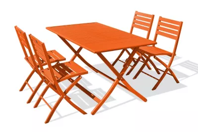 Ensemble table et 4 chaises de jardin Marius aluminium orange City Garden