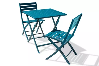 Ensemble table et 2 chaises de jardin Marius aluminium bleu canard City Garden