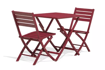 Ensemble table et 2 chaises de jardin Marius aluminium rouge carmin City Garden