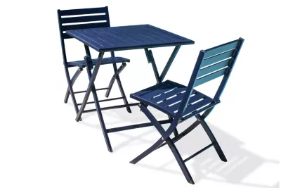 Ensemble table et 2 chaises de jardin Marius aluminium bleu nuit City Garden