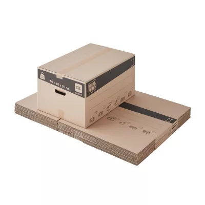 Carton déménagement standard avec poignées H. 30 x L. 60 x l. 40 cm, capacité 72 L Pack and Move vendu par 20 pièces
