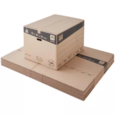 Carton de déménagement vendu par 10 XXL avec poignées H. 50 x L. 80 x l. 60 cm, capacité 240 L Pack and Move