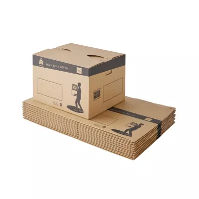 Carton de déménagement vendu par 10 sans adhésif avec poignées H. 40 x L. 60 x l. 50 cm, capacité 120 L Pack and Move