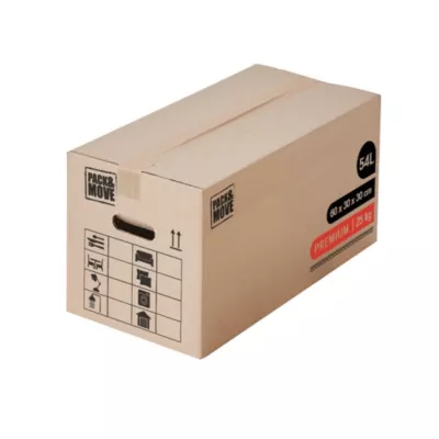 Carton de déménagement vendu par 10 premium avec poignées H. 30 x L. 60 x l. 30 cm, double cannelure , capacité 54 L Pack and Move