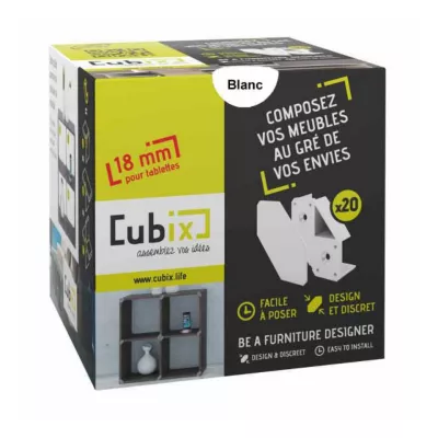 Support de rangement Cubix pour tablettes de 1,8 cm, blanc vendu par 20 pièces