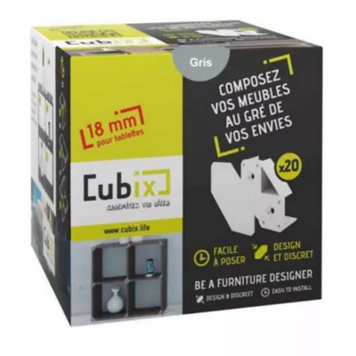 Support de rangement Cubix pour tablettes de 1,8 cm, gris vendu par 20 pièces