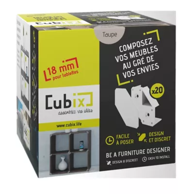 Support de rangement Cubix pour tablettes de 1,8 cm, taupe vendu par 20 pièces