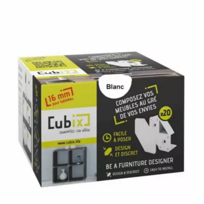 Support de rangement Cubix pour tablettes de 1,6 cm, blanc vendu par 20 pièces