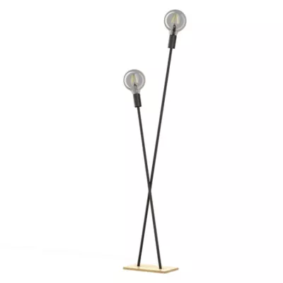 Lampe à poser Twinsky E27 IP20 Ø29,5cm Xanlite bambou métal noir
