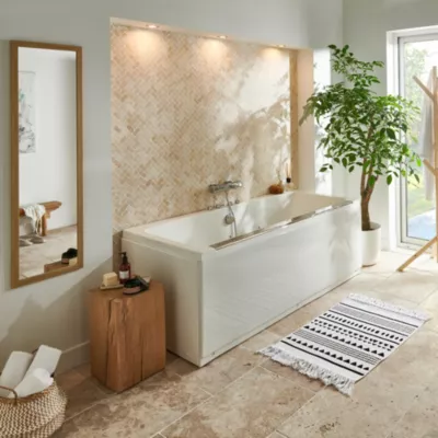 Baignoire balnéo avec tablier rectangulaire L.170 x l.80 x H.63 cm en acrylique coloris blanc, Maya