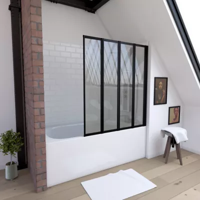 Pare baignoire Quatro 4 volets pivotants noir 143 x 125cm Galedo