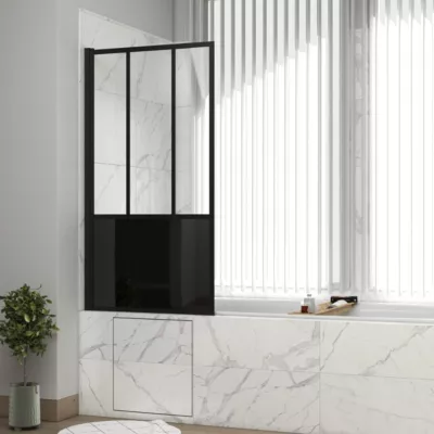 Pare-baignoire pivotant 140 x 80 cm, profilés aluminium noir mat, Galedo Indus