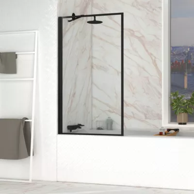 Pare-baignoire rabattable 140 x 80 cm, profilés aluminium noir mat, Galedo Dark Edge