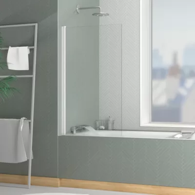 Pare-baignoire rabattable 120 x 70 cm, profilés aluminium blanc mat, Galedo Essentiel